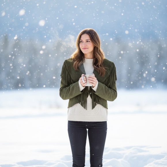 🤠 True Vintage Olive Green Suede Fringe Cropped Western Jacket - Danier - 🇨🇦 - Picture 11 of 12